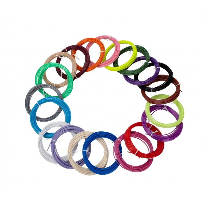 Vervangende filamenten AERIUM voor 3D-pennen, 1,75 mm PLA, 5 meter × 20 kleuren Vervangende filamenten AERIUM voor 3D-pennen, 1,75 mm PLA, 5 meter × 20 kleuren