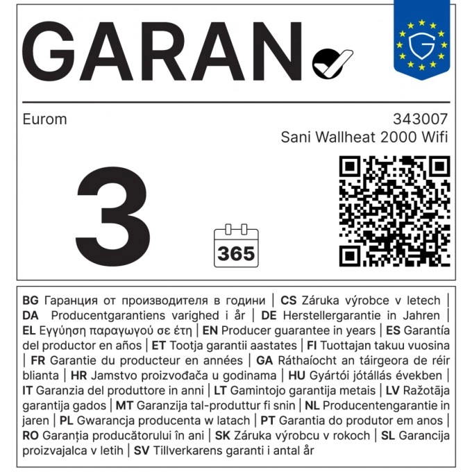 EUROM Sani-Wallheat 2000 Wi-Fi keramische wandverwarming